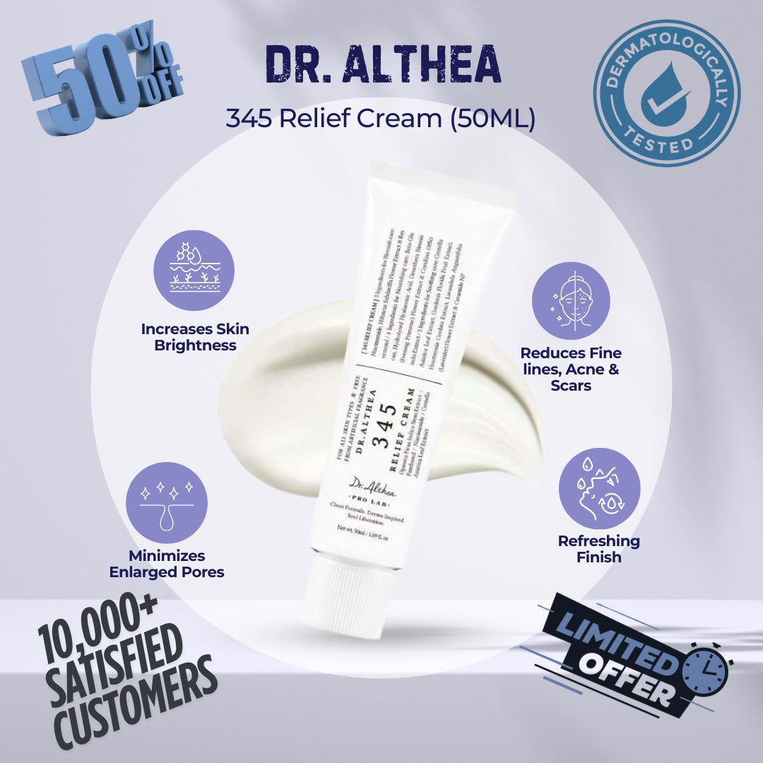 Dr. Althea 345 Soothing Relief Cream – Daily Hydration & Blemish Repair with Niacinamide & Panthenol | Vegan Korean Moisturizer for All Skin Types