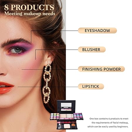 LAMUSELAND Professional All in One Makeup Kit, Travel Makeup Palette Gift Set for Women Full Kit, including Eyeshadow, Blush, Powder, Lipstick (6)
