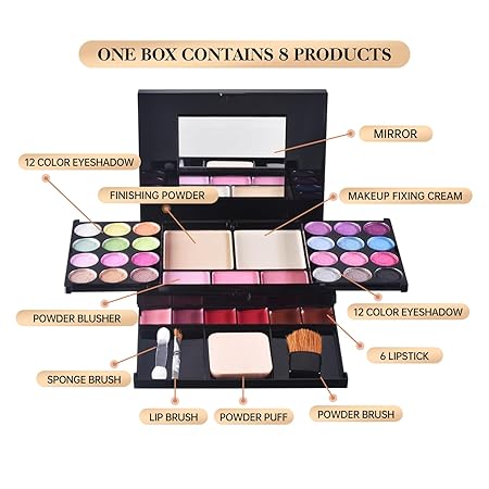 LAMUSELAND Professional All in One Makeup Kit, Travel Makeup Palette Gift Set for Women Full Kit, including Eyeshadow, Blush, Powder, Lipstick (6)